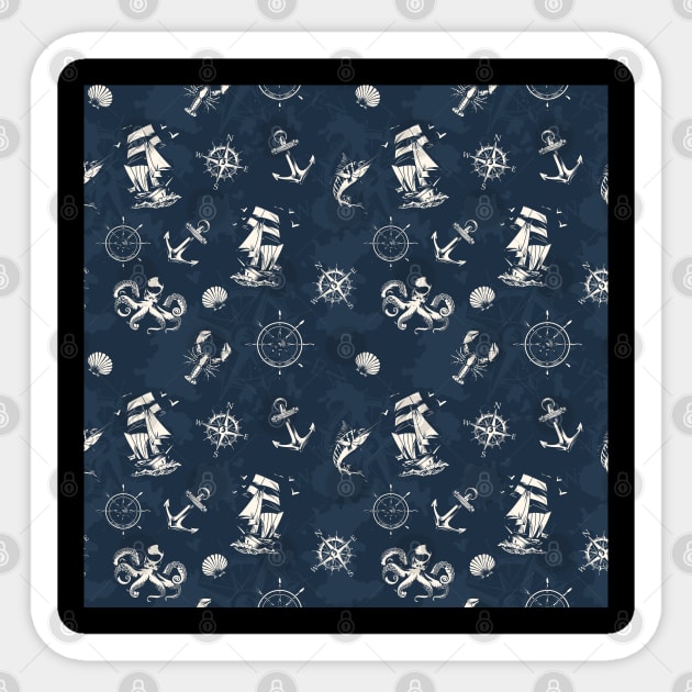 4K HD Sea Pattern Collections 02 | Anchor | Octous | Lobster Fish | Compass | Ship | Shell Sticker by benayache